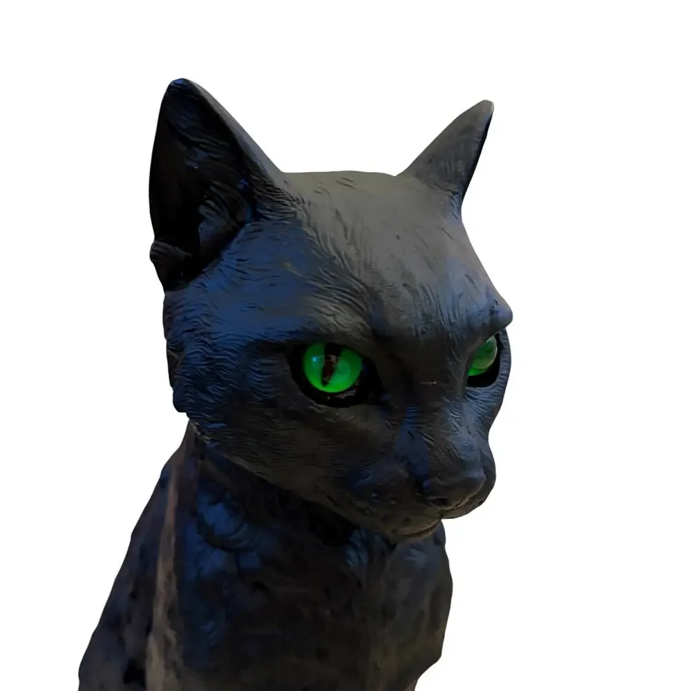 Gothic Black Cat Figurine w/ Piercing Green Eyes 13in Spooky Halloween Decor NEW